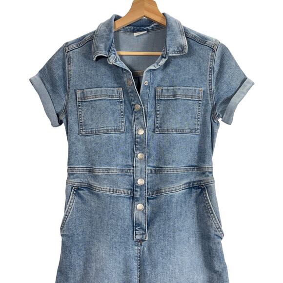 Abercrombie & Fitch Kids Jean Jumpsuit 13/14 Short Sleeve Wide Leg Utility Y2K - Picture 2 of 8